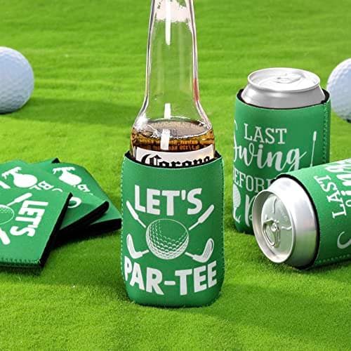 CiyvoLyeen Golf Beer Can Cooler, Bachelor Party Can Sleeves Neoprene Insulator Drink Glasses Cup Holders for Golfer Gifts Wedding Outdoor Activities Supplies Let’s Par-Tee 6PCS