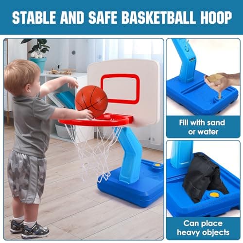 SUPER JOY Toddler Basketball Hoop - Height Adjustable Kids Hoop for Indoor & Outdoor Play - Portable Mini Basketball Goal for Poolside- Game Sport Toy for Boys & Girls Age 1 2 3 4 5