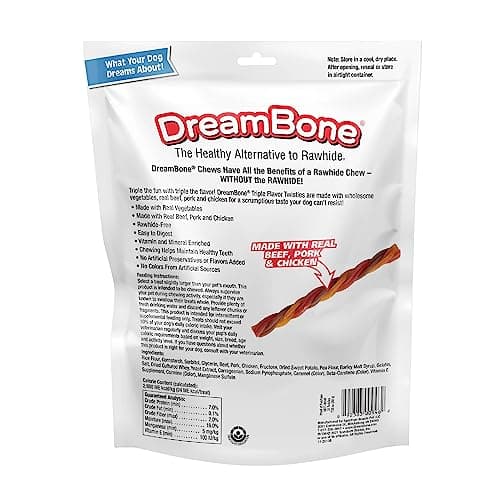 Dreambone Triple Flavor Twisties, 25 Count, Rawhide-Free Dog Chews Made with Real Beef, Pork & Chicken, 7.05 Ounce (Pack of 1)