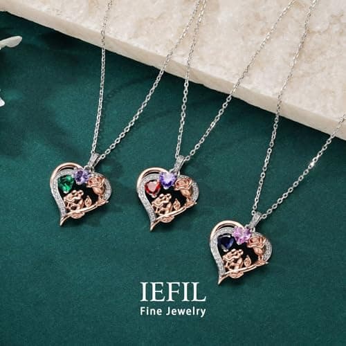 Iefil Christmas Gifts for Women Wife - 925 Sterling Silver Birthstone Necklace for Women, Anniversary Birthday Gifts for Wife Girlfriend Mom