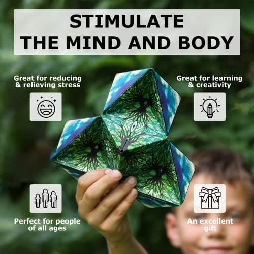 Shashibo Shape Shifting Box - Award-Winning Fidget Toy w/ 36 Rare Earth Magnets - Fidget Cube Transforms Into Over 70 Shapes, Sensory Toy Gift for Kids, Teens, and Adults (Spaced Out)