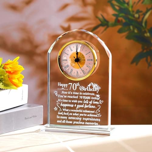 Ornalrist Happy 70th Birthday Glass Clock Gifts for Women, Men - 70 Year Old Birthday Keepsake for Mom, Dad, Parents Home Decor (8.3'' Gift Boxed)