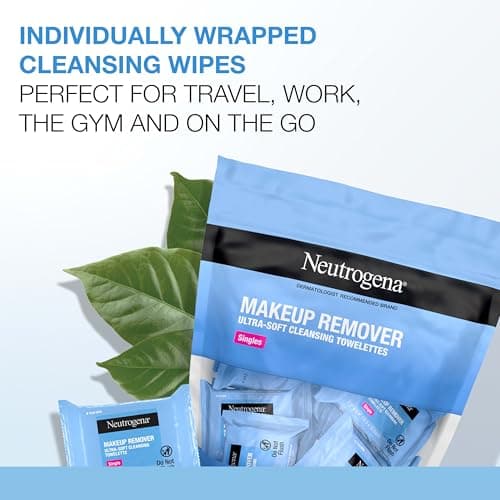 Neutrogena Makeup Remover Wipes, Daily Single Face Cleansing Towelettes, Makeup Removing Cleansing Wipes Removes Dirt & Oil, Alcohol-Free Face Towelettes, 20 ct