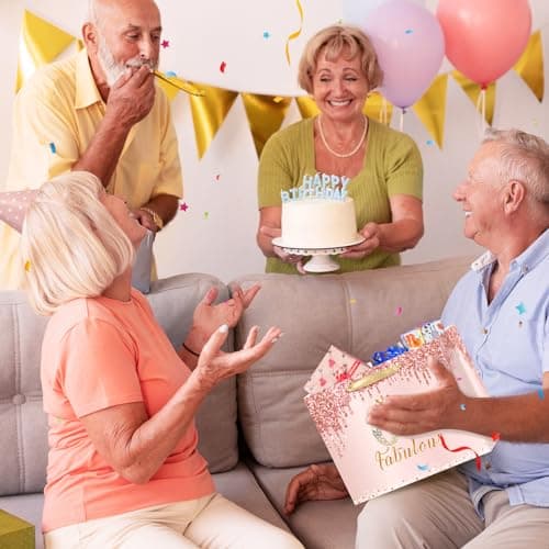 Yoirrat Rose Gold 60th Birthday Gift Bag for Women 60 & Fabulous Large Pink Happy 60th Birthday Gift Bag with Wrapping Paper and Card for 60th Bday Decorations Party Supplies