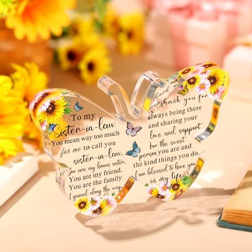 Barydat Sister-in-Law Gifts from Sister for Sister-in-Law Butterfly Friendship Birthday Gift Thank You Gifts for Sister Acrylic Decorative Signs Plaques (to My Sister)