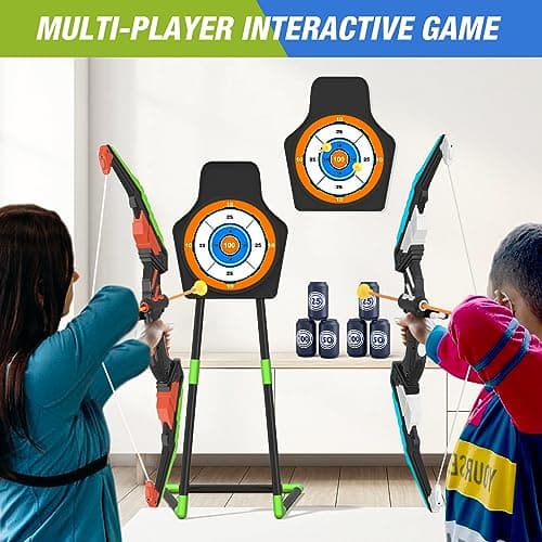 2 Pack Bow and Arrow for Kids, LED Light Up Archery Set with 24 Suction Cup Arrows, 1 Standing Target, 6 Score Targets & 2 Quiver, Indoor Outdoor Sport Gifts for Boys Girls Ages 4-8