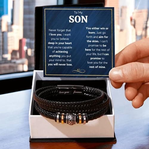 To My Son Bracelet Gift From Mom & Dad | Gifts for Son, Teen Boys for Birthday, Graduation, Christmas & Easter | Beautiful Cuban Cross Bracelet with Heartfelt Message Card & Gift Box