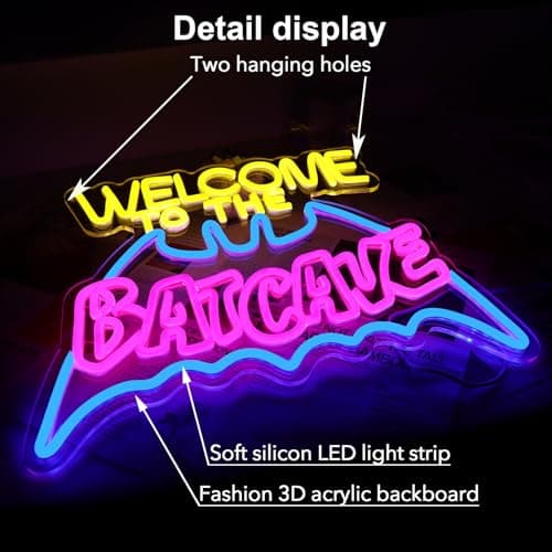 Bat Cave Neon Sign - Wall Decor, Halloween Deocr, Room, Funny Home Decor, Neon Light, LED Sign, Hanging, Bedroom, Dorm, Man Cave, Christmas Supply (USB)