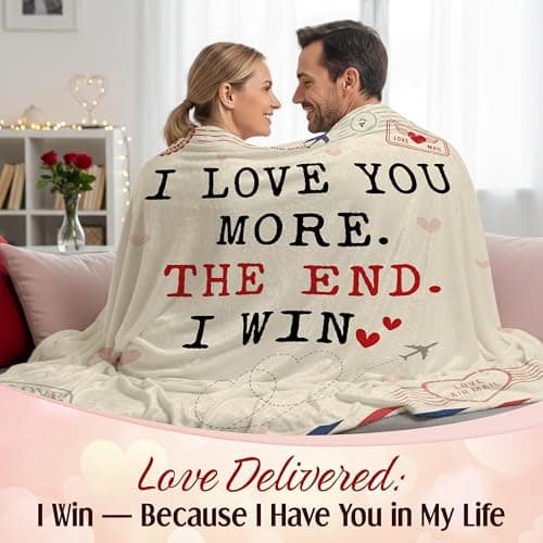 Christmas Anniversary Couple Gifts for Women - I Love You More Soft Fleece Throw Blanket 50x60 in - Birthday Romantic Gifts for Girlfriend Boyfriend Wife Husband, I Love You Gift for Him Her