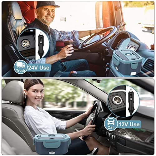 Electric Lunch Box Food Heater, 60-80W Heated Lunch Box for Adults, 12V 24V 110V Portable Food Warmer LunchBox for Car Truck Work with 304 Stainless Steel Container, Driver Trucker Gifts for Dad