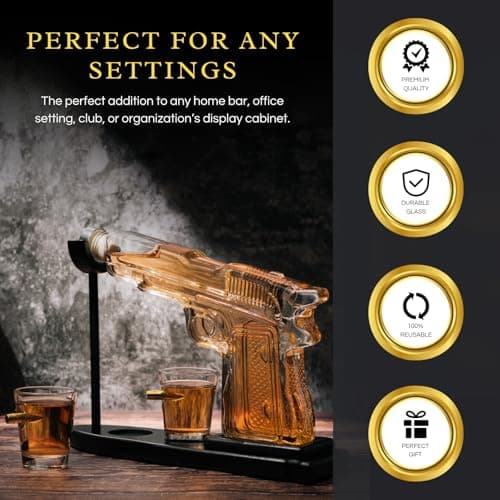 Gifts for Men Dad, 10.1 Oz Whiskey Gun Decanter Set + 2 Bullet Glasses - Unique Birthday Pistol Gift Ideas Daughter Son, Personalized Liquor Dispenser - Scotch Bourbon Vodka, Him, Brother Husband