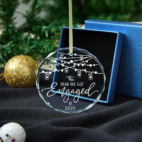 Engagement Gifts for Couples,- Engagement Gifts for Her,Women, Friends, Bride to Be Gifts, Glass Engagement Gift, First Christmas Engagement Ornaments 2025