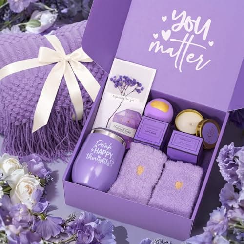 Christmas Gifts for Women, Self Care Get Well Soon Gifts, Lavender Relaxing Spa Gift Basket Care Package w/Blanket, Mothers Day Valentines Birthday Gifts for Mom Grandma Wife Girlfriend Sister Friends