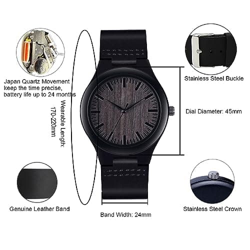 UMIPHIMAT Engraved Wooden Watches for Men - Customized Wood Wrist Watches for Husband Boyfriend Dad Son