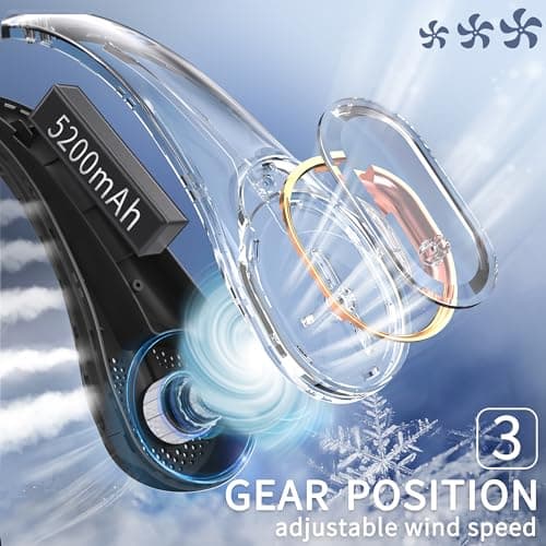 FrSara Neck Fan, Portable Personal Fan Strong Wind, 5200mAh, Air Volume,360° Cooling, No Hair Twisting, Air Volume On 2 Sides, Non-Slip, Quick Charge, Long Use Time, Birthday Gift for Women, Dad, Men