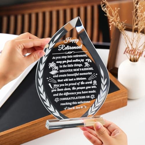 Glass Retirement Gifts for Women Men, Happy Retirement Plaque for Colleagues Boss Friend Going Away, Crystal Farewell Gift Idea for Retiree Retired Keepsakes for Teacher Doctor
