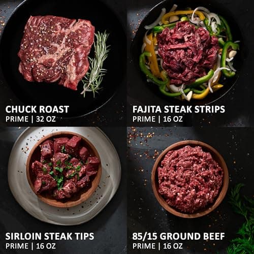MeatWorks Chef's Choice USDA Prime Sampler Bundle – 16 Cuts: Chicken Breasts & Thighs, Bacon, Ground Beef, Sirloin Tips, Fajita Strips & Chuck Roast (Approx. 7.5 lb) – Meat Gift Box
