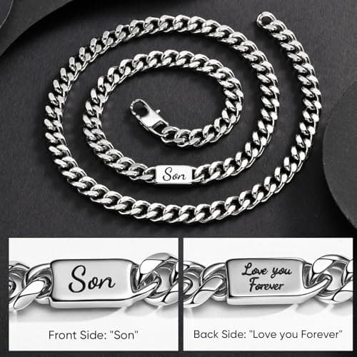 MEALGUET Stocking Stuffers 2025 Idea for Teen Boys Brother Son Grandson Love You Forever Engraved Stainless Steel Cuban Link Chain Necklace for Men Curb Chains Necklaces Jewelry Gift with Card