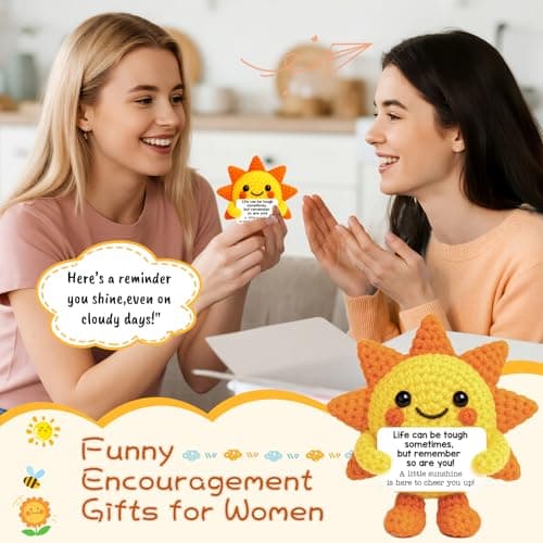 Mini Positive Crochet Sunshine Flowers Emotional Cheer Up Support Gift for Women Friends Coworkers Inspirational Stress Relief Gift Mental Health Positive Present for Birthday Christmas White Elephant