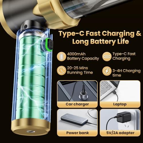 Car Vacuum Portable Cordless - Handheld Vacuum Cleaner with 16000PA Strong Suction, 7-in-1 Air Duster/Blower, Rechargeable Mini Vacuum with Long Battery, Multi-Nozzles for Car,Home, Office, Pet