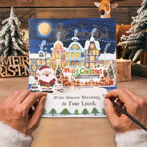 Christmas Cards Large Size, 3D Pop Up Merry Christmas Card with Light and Music, Handmade Christmas Gift Card with Envelope, Musical Greeting Card for Kids Son Daughter Husband Wife
