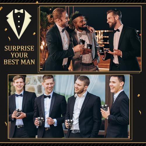 70Pcs Groomsmen Gifts Groomsmen Proposal Box with Flasks Sunglasses PU Leather Toiletry Bag Bottle Opener for Wedding Groomsman Best Man Gift (Black)