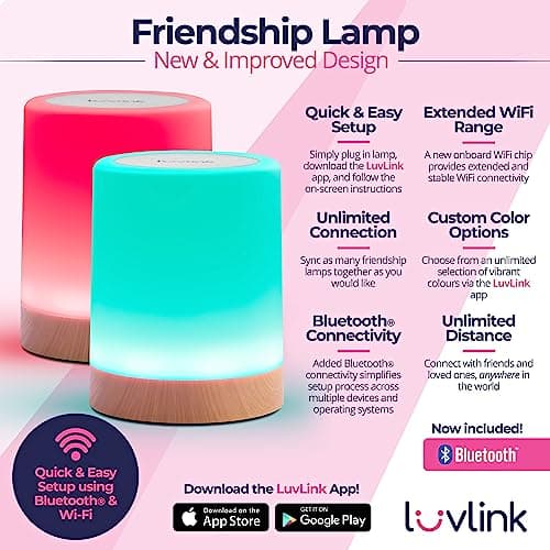 Friendship Lamps by LuvLink – No Subscription WiFi Touch Lamp for Long Distance Relationships, Couples, Friends & Family - Gift Ready (Set of Two)