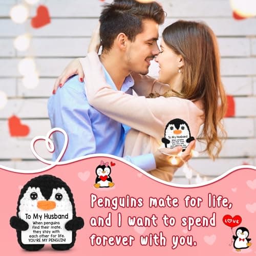 Gifts for Husband from Wife, To My Husband Handmade Crochet Penguin, Mini Funny Wedding Anniversary Birthday Gifts for Him Husband Men, Romantic I Love You Gift for Him Birthday Christmas Cute Decor