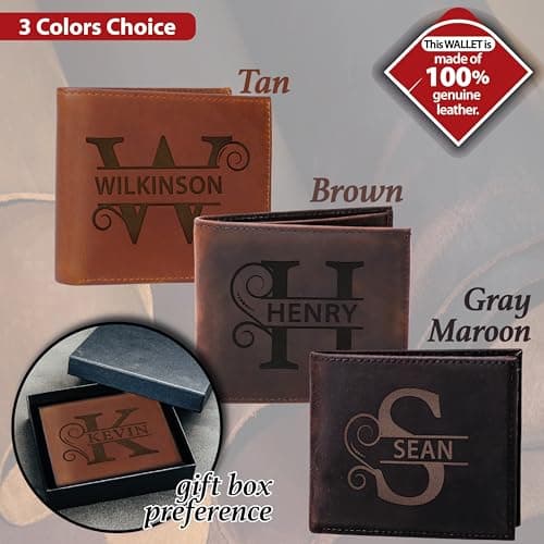 Masat Customized Personalized Wallet for Men, Custom Gifts for Father, Customized Monogram Wallet for Men, Son, Grandpa, Boyfriend, Fathers Day, Wedding, Anniversary, Birthday, Graduate