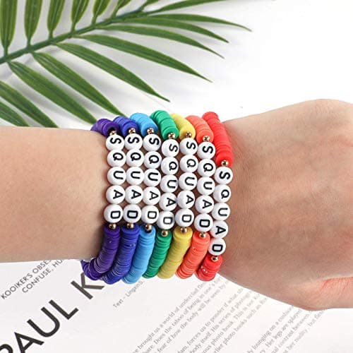 Rainbow Heishi Surfer Bracelets Set for Women Stackable Clay Beaded Bracelets Disc Stretch Preppy Bracelets Layering Colorful Friendship Bracelets Team Cheer Bulk Boho Summer Beach Jewelry Gift