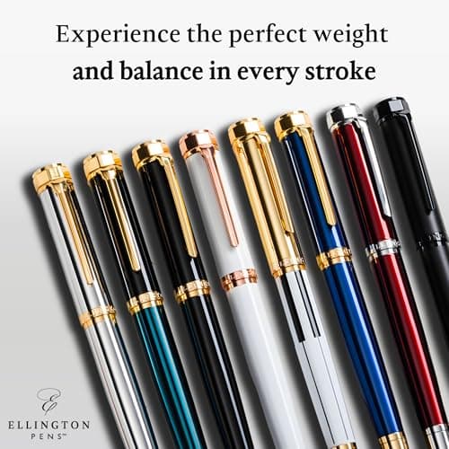 Ellington Pens Luxury Fountain Pen Set- Fountain Pens for Writing - Smooth Nib - Includes Refillable Ink Converter, 3 Ink Cartridges [Black & Blue] (Fine, The Stealth)