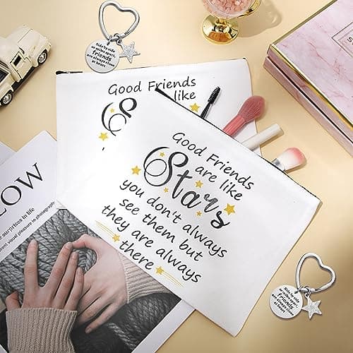 Kenning 10 Pieces Friendship Gifts for Women 5 Pcs Funny Friend Makeup Bag 5 Pcs Good Friends Are Like Stars Friendship Keychain Cute Star Keychain Birthday Presents Graduation Gift for Women BFF Teen