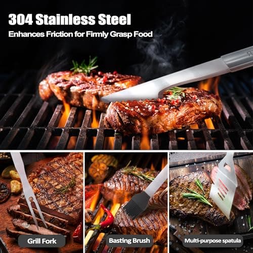 Step Dad Gifts, Fathers Day Step Dad Gifts from Step Daughter Heavy Duty Grilling Accessories Kit for Backyard BBQ, Thick Stainless Steel Grill Utensils with Non-Slip Handle Tool Grilling Gift for Man