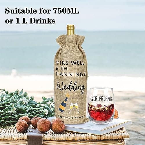 Engagement Gifts for Couples, Boyfriend and Girlfriend Wine Glass Engaged Gift Set with Wine Bag, Fiance Fiancee Gift for Him and Her Bride and Groom, Wedding Bridal Shower Gifts for Newlywed