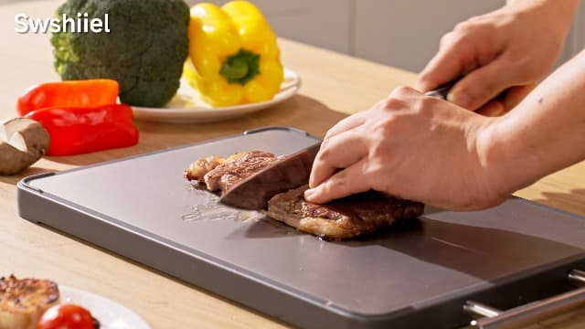 Cutting Boards for Kitchen - Food Grade Double Sided Pure Titanium& Bamboo Chopping Board with Handle, Slip resistant Non-toxic Charcuterie Board Housewarming Gifts (16×11)