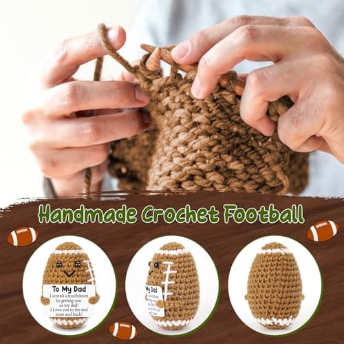 Dad Gifts from Daughter Son Wife, Positive Handmade Crochet Dad Birthday Gift, Funny Cute Small Gifts for Dads, I Love You Girl Papa Gift Idea, Unique Doll for Step-Dads Football