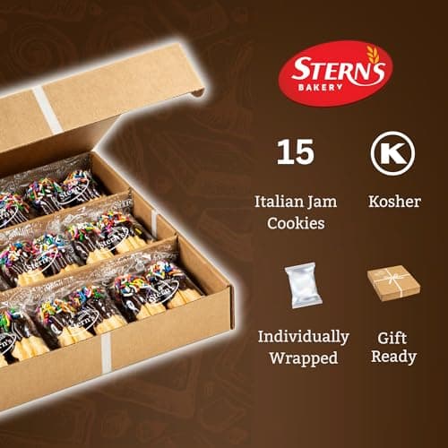 Italian Cookies Gift Basket | Chocolate Covered Cookies | 15 Cookies Individually Wrapped | Fresh Bakery Cookies | Birthday Food Gifts | Gourmet Cookies Gift | Kosher & Nut Free | Stern’s Bakery