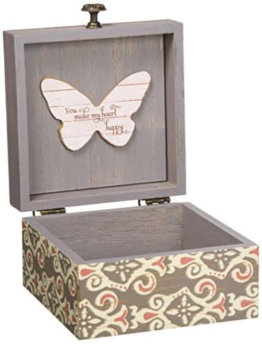 Pavilion 'Simple Spirits Butterfly' 41102 - Wooden Hinged Keepsake Box with Patterned Design and Printed Message for Friends and Loved Ones, Storage for Cosmetic, Trinkets, and Jewelry