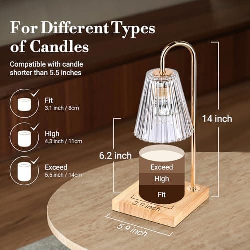 Candle Warmer Lamp with Timer Dimmer, Birthday Gifts for Mom Women Friend Sister, House Warming Gifts, Vintage Clear Wax Melt Warmer, Fall Decorations Office Apartment Dorm Room Home Decor