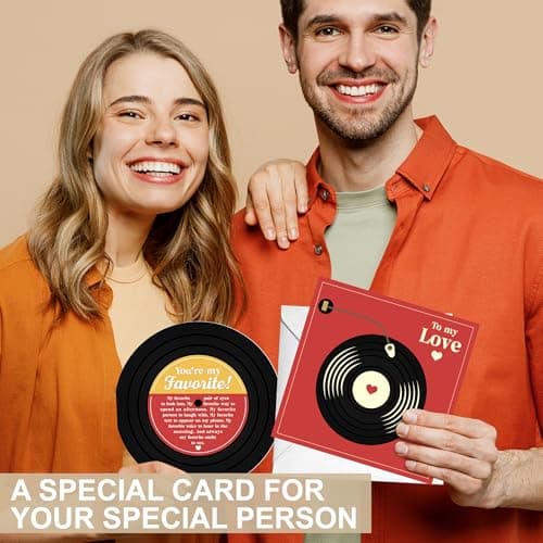 Retro Anniversary Card for Him or Her, Romantic Gift for Husband Wife, Boyfriend or Girlfriend, Love Notes for Couple, Vinyl Record Birthday Card, Valentines Day Gifts For Men and Women