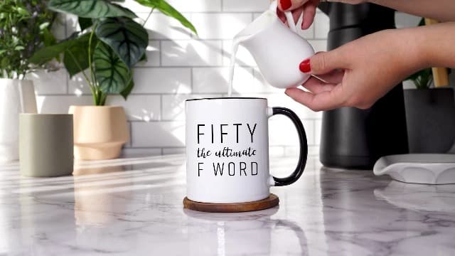 Fifty The Ultimate F Word - 50th Birthday Gifts for Women and Men - Funny Bday Gift Idea for Mom Dad Husband Wife - 50 Year Old Funny 11 oz Tea Cup Coffee Mug