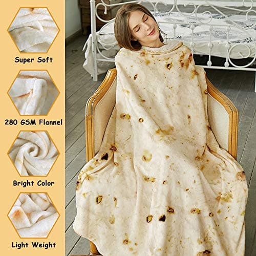SeaRoomy Burritos Tortilla Blanket, Realistic Food Wrap Blanket Double Sided, Novelty Funny Tortilla Round Giant Soft Blankets (Beige, 47 inches)