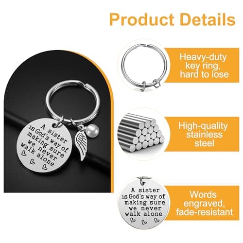 Sister Gift - A Sister is God's Way of Making Sure We Never Walk Alone KeychainJewelry Christmas Birthday Gifts for Sisters from Sisters