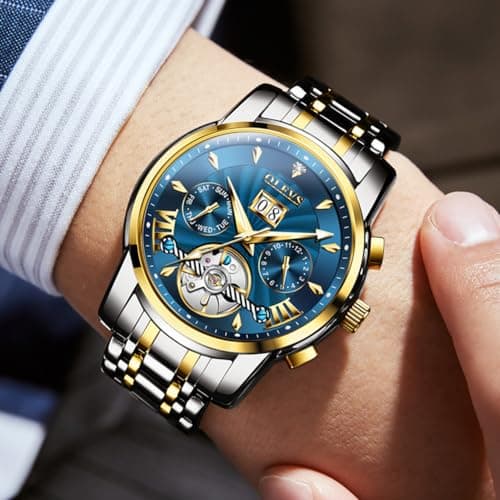 OLEVS Men Automatic Watch Stainless Steel Skeleton Mechanical Date Calendar Luxury Classic Business Waterproof Luminous Wrist Watches