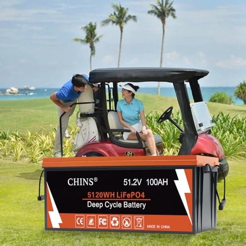 CHINS 48V Lithium Golf Cart Battery, 48 Volt 100Ah LiFePO4 Battery, Built-in Bluetooth 200A BMS, Includes 48V 18A Charger, Monitor, Perfect for Golf Carts