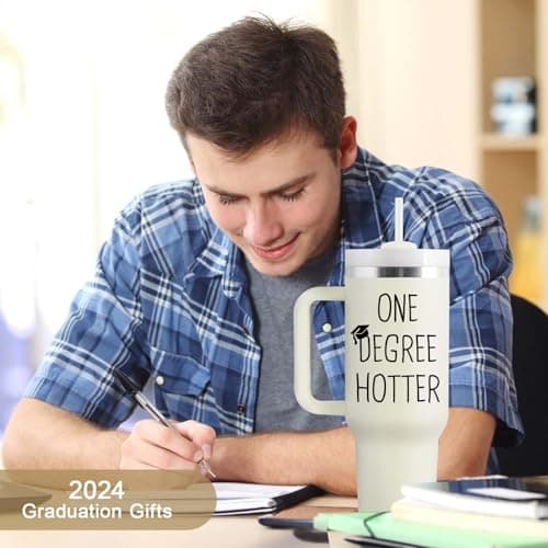 Graduation Gifts for Her, Him - 40 oz Insulated Tumbler - 2025 Funny College, Masters Degree, Phd Graduation Gifts for Women Men - One Degree Hotter - Stainless Steel Travel Cup with Lid & Straw 40 oz