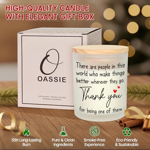 OASSIE Thank You Gifts for Women - Long Lasting Vanilla Lavender Candle 10 Oz - Appreciation Inspirational Birthday Gifts for Women Coworkers Friend Teachers Nurses Boss Employees