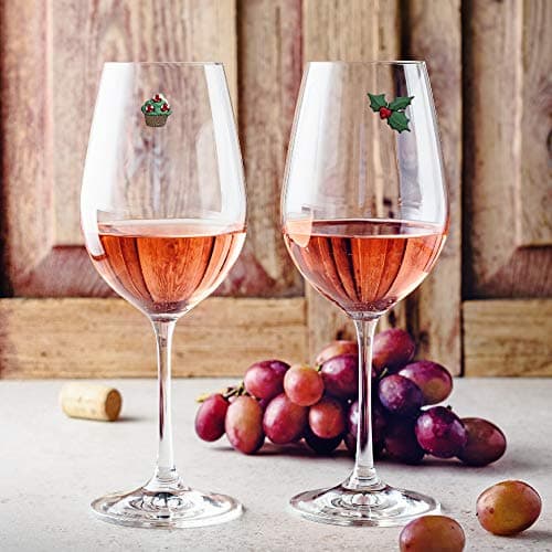 Simply Charmed Christmas Holiday Magnetic Wine Glass Charms & Cocktail Markers Set of 12 - Great Christmas Hostess Gift or Stocking Stuffer