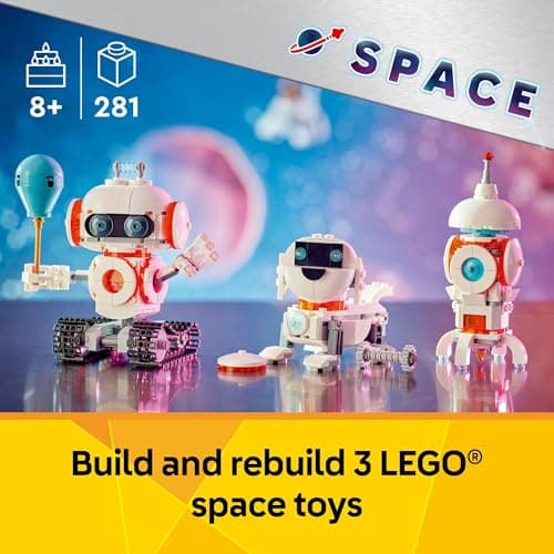 LEGO Creator 3 in 1 Space Robot Toy - Building Toy Kit for Kids with 3 Options, Robot, Spaceship, or Dog - 8 Year Old Boy & Girl Birthday Gifts - 31164