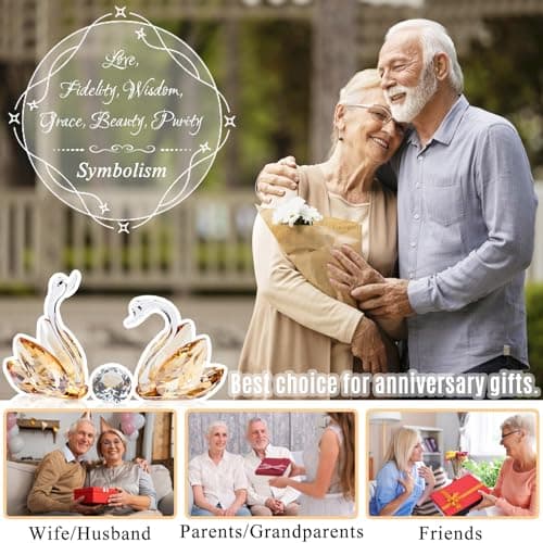 YWHL 50th Wedding Anniversary Swan Gifts for Parents, 50 Years for Couple, Crystal Swan Figurine Decoration for 50 Years of Marriage